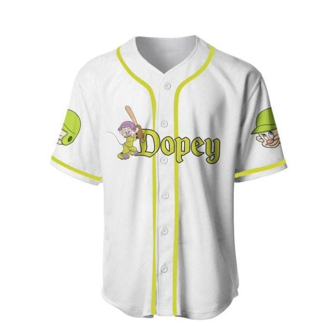 Dopey Dwarf White Green Disney Unisex Cartoon Graphics Casual Outfits Custom Baseball Jersey Gifts For Fans 3