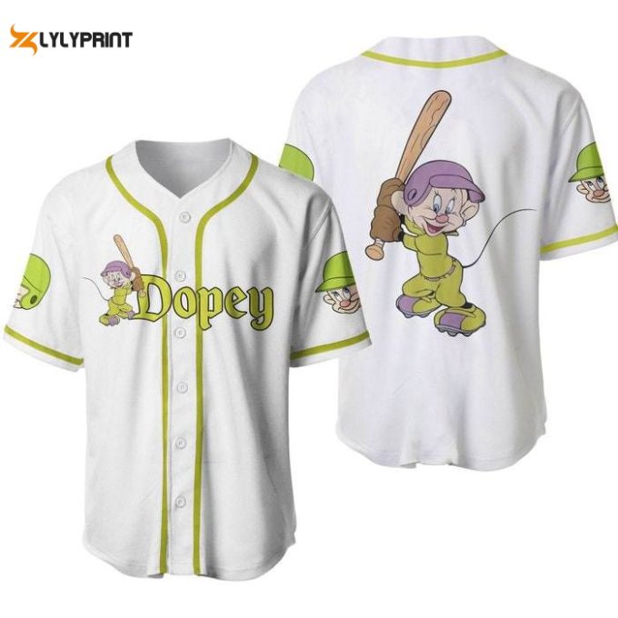 Dopey Dwarf White Green Disney Unisex Cartoon Graphics Casual Outfits Custom Baseball Jersey Gifts For Fans 1