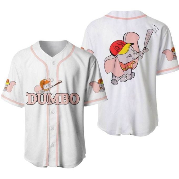 Dumbo Elephant White Pink Disney Unisex Cartoon Graphics Casual Outfits Custom Baseball Jersey Gifts For Fans 2