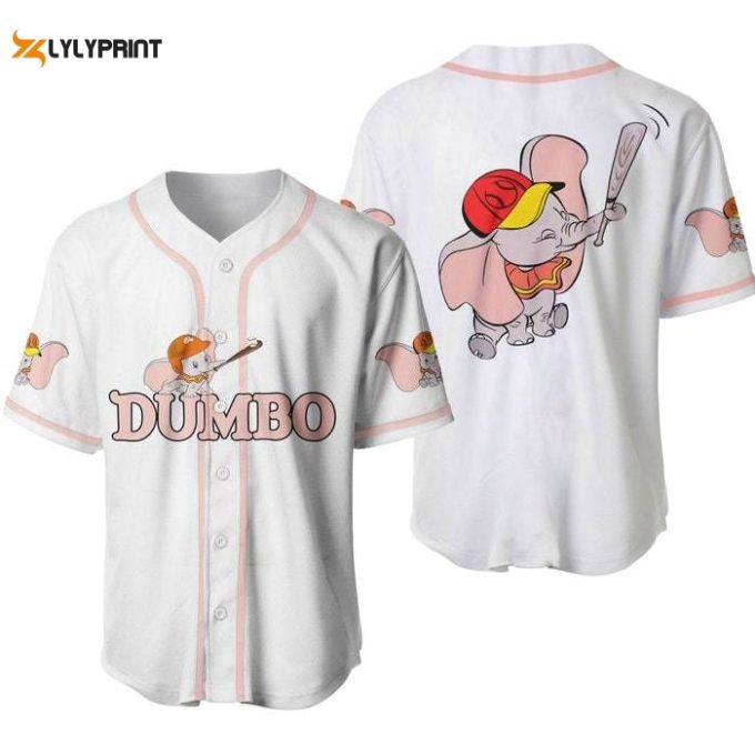 Dumbo Elephant White Pink Disney Unisex Cartoon Graphics Casual Outfits Custom Baseball Jersey Gifts For Fans 1