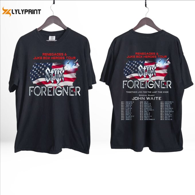 Foreigner 2024 Tour Shirt, Styx 2024 Tour Sweatshirt, Foreigner And Styx Tour 2024 Hoodie, Renegades And Juke Box Heroes Tour Gift For Fan 1