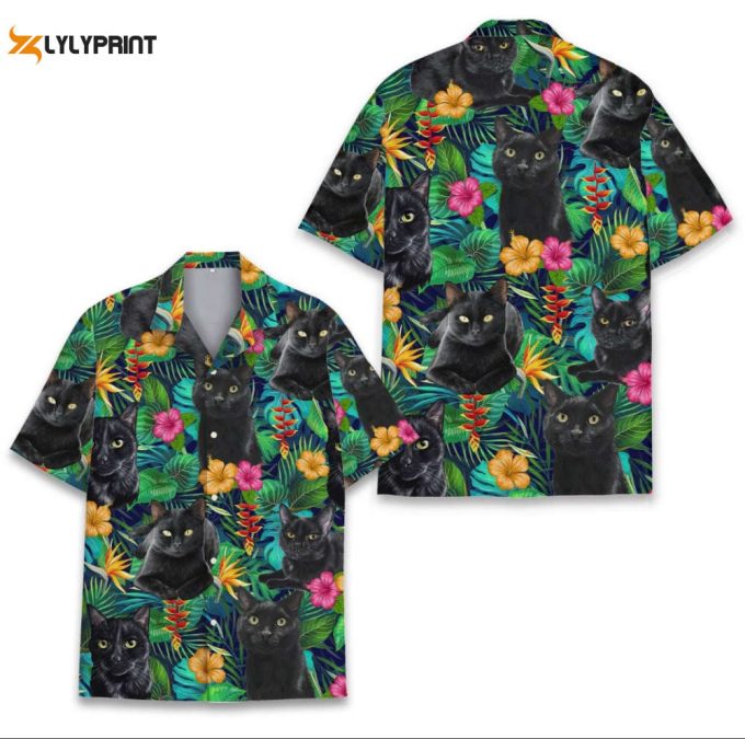 Gift For Him Unisex Hawaiian Shirt Summer Hawaiian Shirt For Men 3D Cartoon Flamingo Men'S Tropical Cat Cat Love Gift Shirt 1