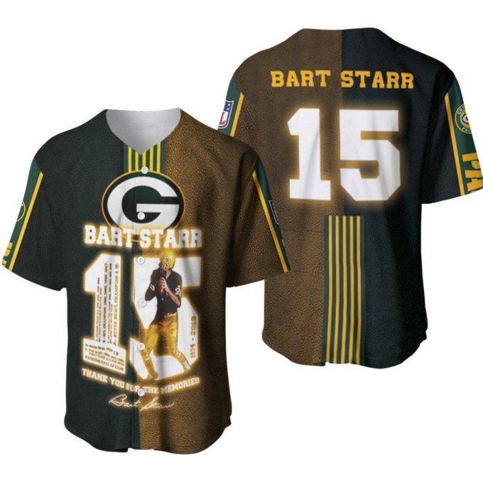 Green Bay Packers Bart Starr #15 Baseball Jersey - Legendary Captain Tribute Perfect Gift For Packers Fans 2