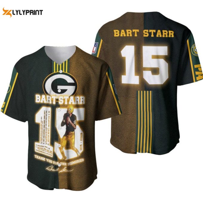 Green Bay Packers Bart Starr #15 Baseball Jersey - Legendary Captain Tribute Perfect Gift For Packers Fans 1