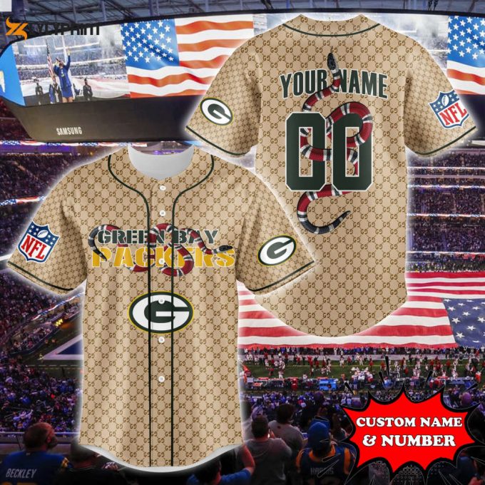 Green Bay Packers Baseball Jersey Gucci Nfl Custom Gifts For Fans 1