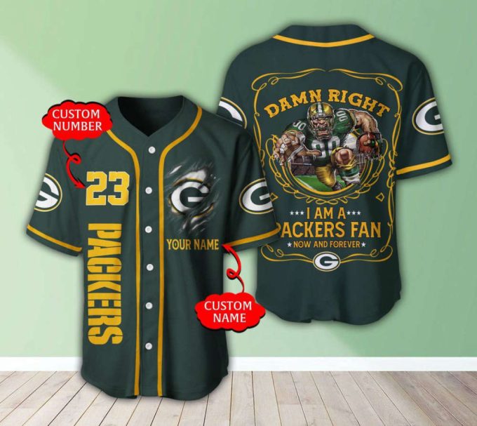 Green Bay Packers Personalized Baseball Jersey 2