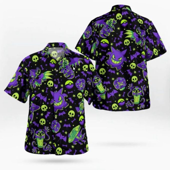 Halloween Shirt Gift For Him Halloween Motifs Hawai Vintage Hawaii Summer Hawai Funny Hawai Collared Shirt Kids... 2