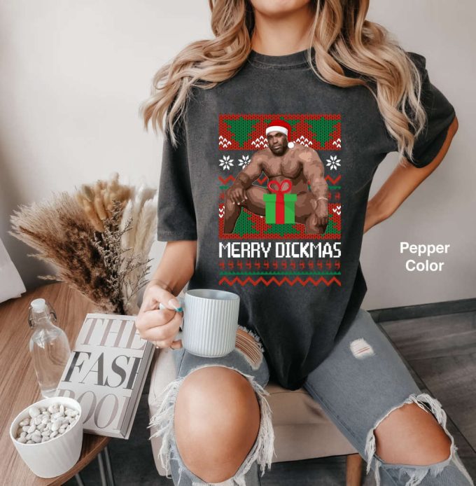 Merry Christmas Quotes Comfort Colors T-Shirt: Big Package Football Player On Bed Ugly Tee 2