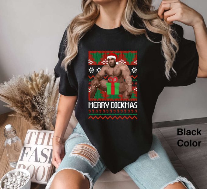 Merry Christmas Quotes Comfort Colors T-Shirt: Big Package Football Player On Bed Ugly Tee 3