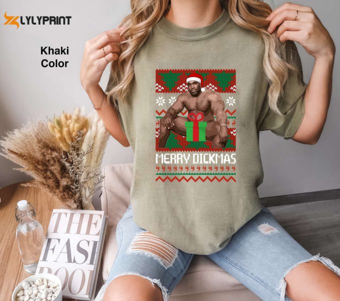 Merry Christmas Quotes Comfort Colors T-Shirt: Big Package Football Player On Bed Ugly Tee 1