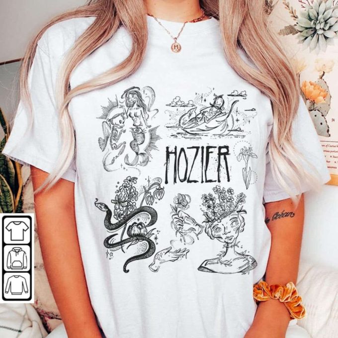 Hozier Doodle Art Shirt, Vintage Hozier Lyrics Art Tattoo Album Tour Sweatshirt Gift For Fan, 2024 Hozier Tour Unisex Hoodie 2