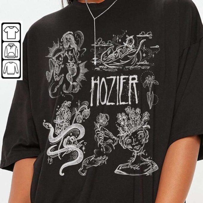 Hozier Doodle Art Shirt, Vintage Hozier Lyrics Art Tattoo Album Tour Sweatshirt Gift For Fan, 2024 Hozier Tour Unisex Hoodie 3