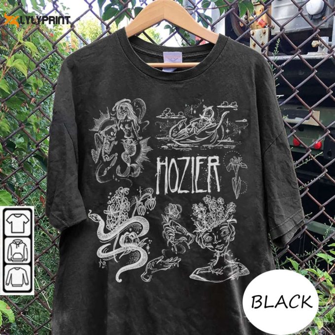 Hozier Doodle Art Shirt, Vintage Hozier Lyrics Art Tattoo Album Tour Sweatshirt Gift For Fan, 2024 Hozier Tour Unisex Hoodie 1