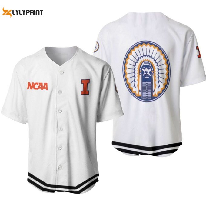 Illinois Fighting Illini Classic White With Mascot Gift For Illinois Fighting Illini Fans Baseball Jersey Gifts For Fans 1