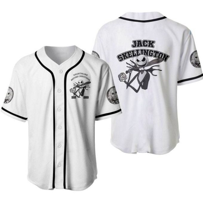 Jack Skellington The Nightmare Before Christmas Black White Disney Unisex Casual Outfits Custom Baseball Jersey Gifts For Fans 2