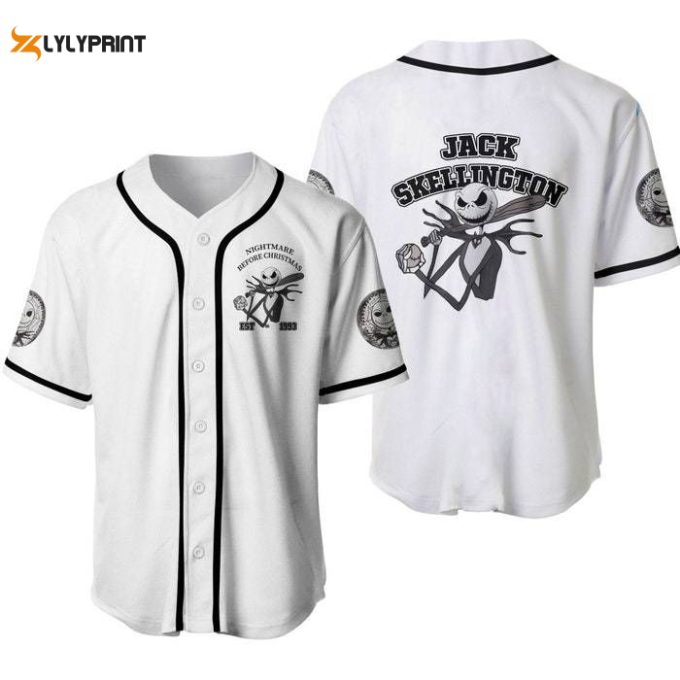 Jack Skellington The Nightmare Before Christmas Black White Disney Unisex Casual Outfits Custom Baseball Jersey Gifts For Fans 1