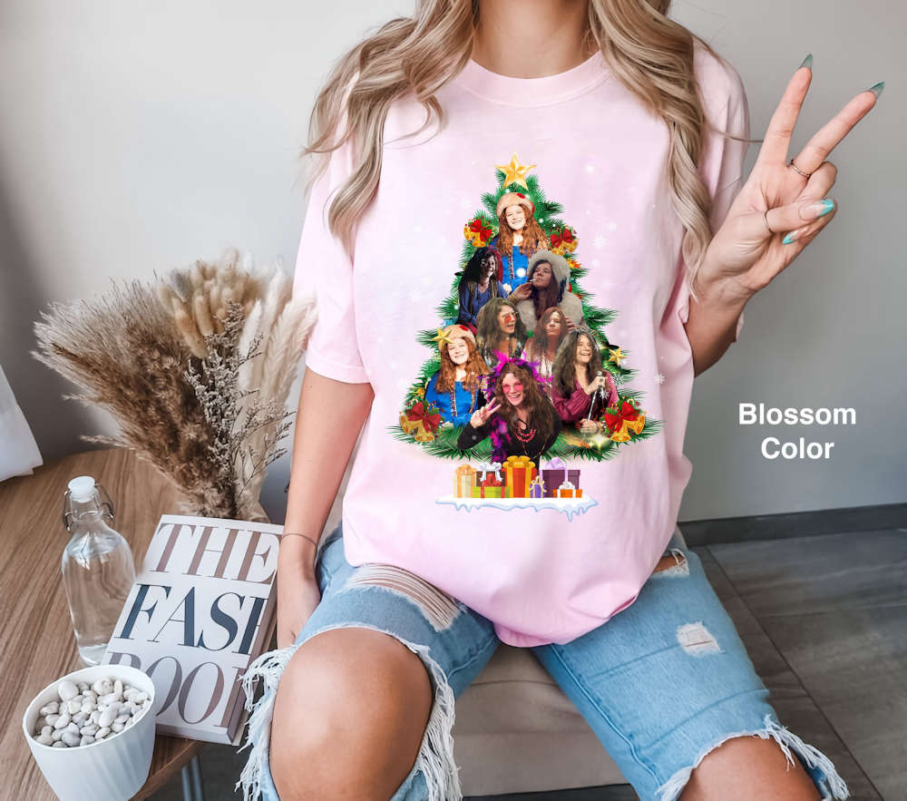 Vintage Janis Joplin Christmas Tree Shirt 90s Graphic Tee for Him & Her 2024