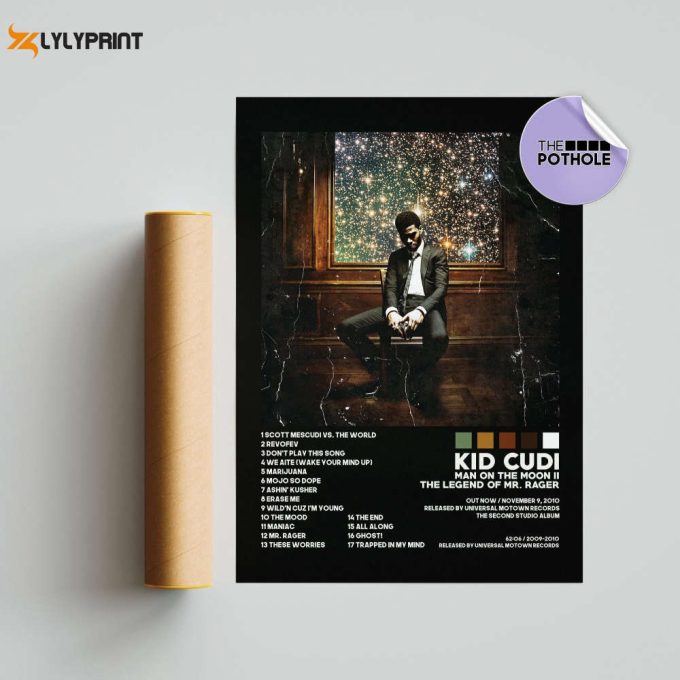 Kid Cudi Poster / Man On The Moon 2 The Legend Of Mr. Rager Poster / Album Cover Poster Poster Print Wall Art, Custom Poster, Home, Blck 1