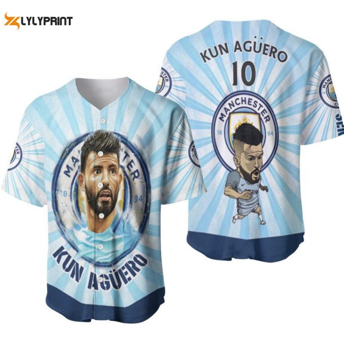 Kun Aguero 10 Sergio Aguero Best Footballer Funny Chibi Manchester City Designed Allover Gift For Aguero Fans Baseball Jersey Gifts For Fans 1