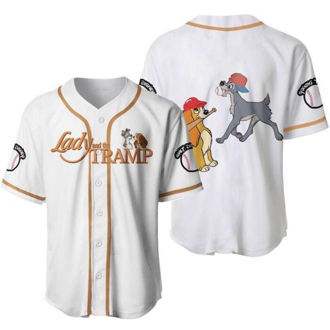 Lady &Amp; The Tramp Dogs Brown White Cute Disney Unisex Cartoon Graphic Casual Outfits Custom Baseball Jersey Gifts For Fans 2