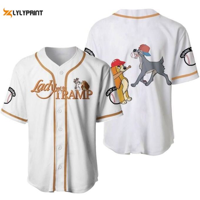 Lady &Amp;Amp; The Tramp Dogs Brown White Cute Disney Unisex Cartoon Graphic Casual Outfits Custom Baseball Jersey Gifts For Fans 1