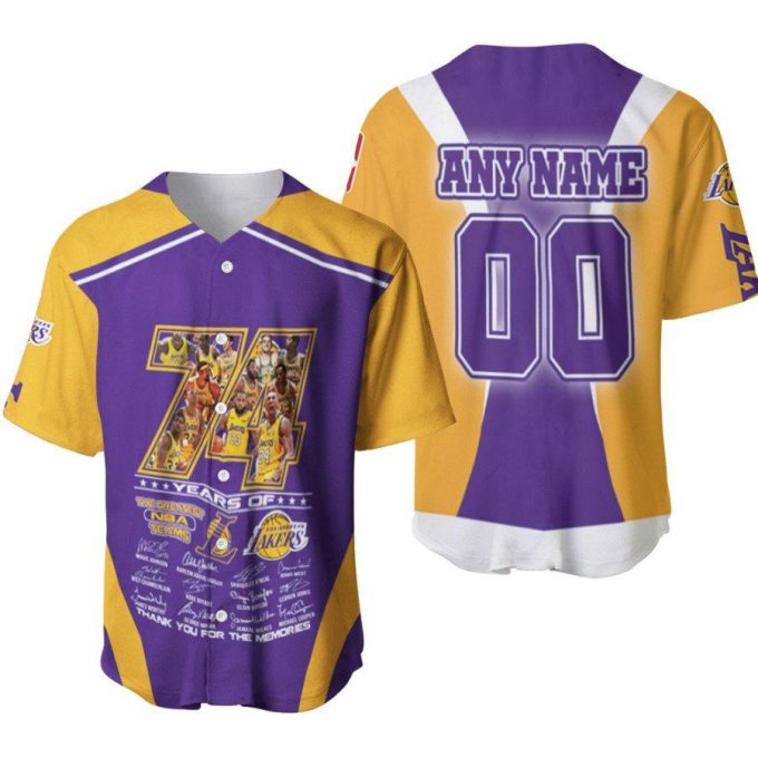 Los Angeles Lakers 74 Years Of Lakers The Greatest Teams Signatures Designed Allover Gift With Custom Name Number For Lakers Fans Baseball Jersey Gifts For Fans 2