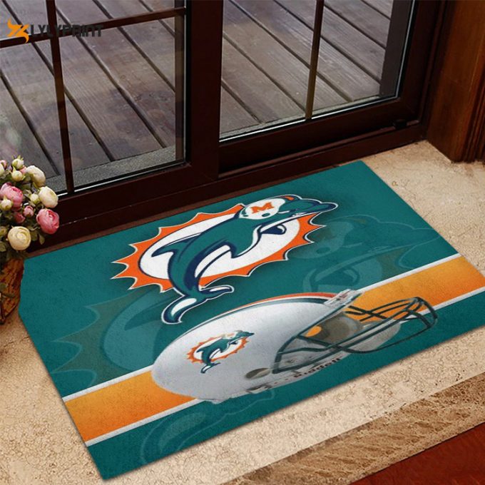Miami Dolphins Logo And Helmet Foldable Doormat Indoor Outdoor Welcome Mat Home Decor 1