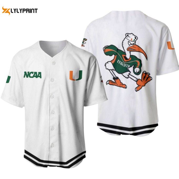 Miami Hurricanes Classic White With Mascot Gift For Miami Hurricanes Fans Baseball Jersey Gifts For Fans 1