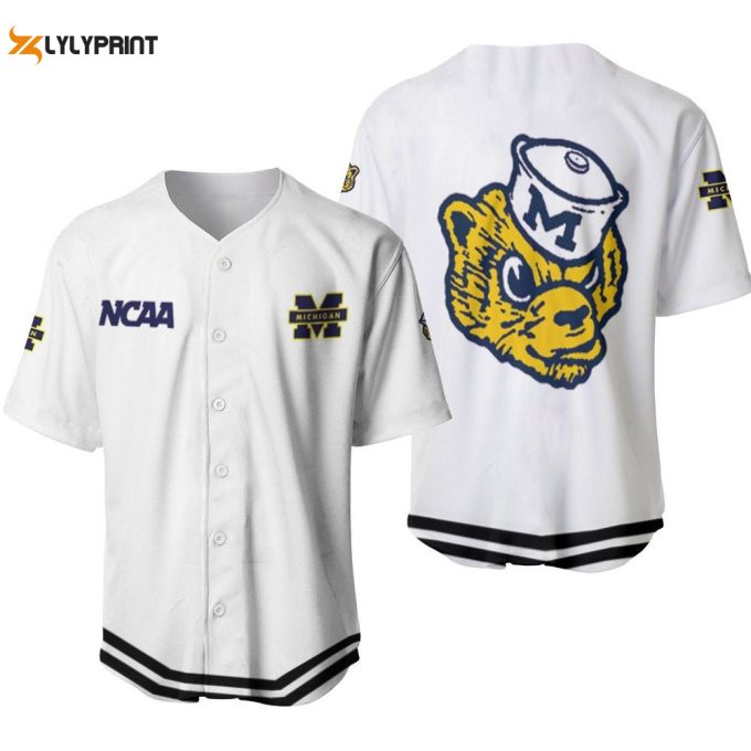 Michigan Wolverines Classic White With Mascot Gift For Michigan Wolverines Fans Baseball Jersey Gifts For Fans 1