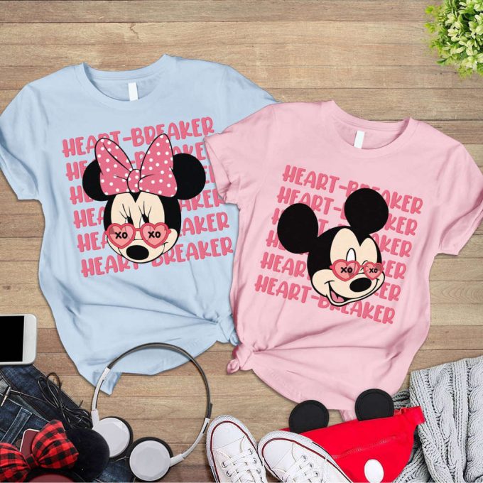 Mickey Minnie Couple Valentine Shirt: Heart Breaker Design For Disneyland Family Trip Perfect Valentines Gift! 3