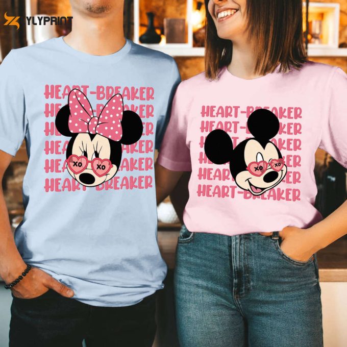 Mickey Minnie Couple Valentine Shirt: Heart Breaker Design For Disneyland Family Trip Perfect Valentines Gift! 1