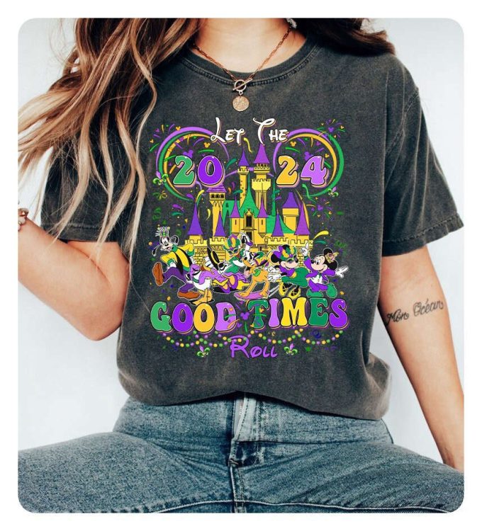 Mickey &Amp; Friends Disneyland Mardi Gras 2024 Shirt - Let The Good Times Roll! Disneyland Wdw Mardi Gras Carnival Fat Tuesday Shirt 2