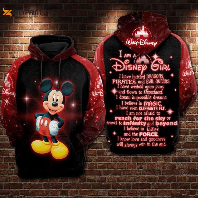 Mickey I Am A Disney Girl Red Over Print 3D Hoodie Zip Hoodie 326 1