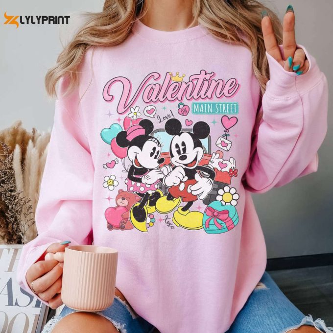 Disneyland Mickey Minnie Valentine Couple Shirt Matching Main Street V-Day Gift 1