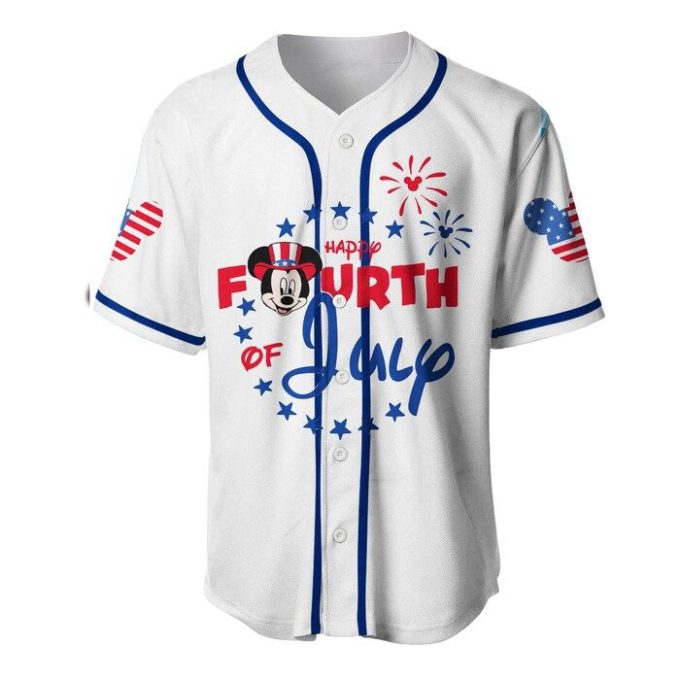 Mickey Mouse Happy 4Th Of July White Blue Disney Unisex Cartoon Graphics Casual Outfits Custom Baseball Jersey Gifts For Fans 3