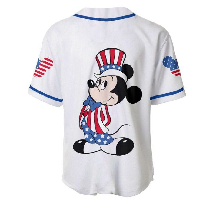 Mickey Mouse Happy 4Th Of July White Blue Disney Unisex Cartoon Graphics Casual Outfits Custom Baseball Jersey Gifts For Fans 4