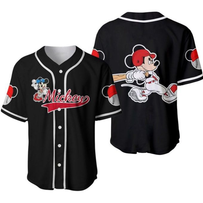 Mickey Mouse Red Black Cute Disney Cartoons Graphics Unisex Casual Outfits Custom Baseball Jersey Gifts For Fans 2