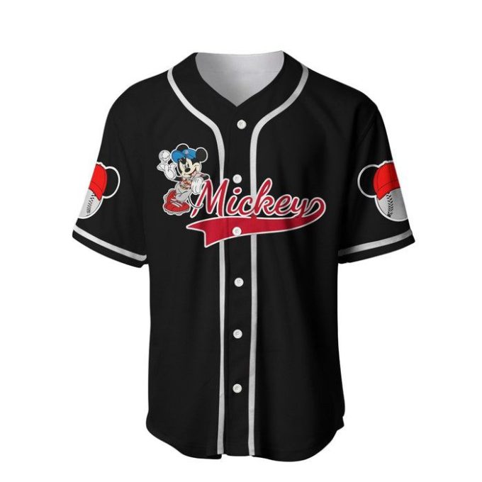 Mickey Mouse Red Black Cute Disney Cartoons Graphics Unisex Casual Outfits Custom Baseball Jersey Gifts For Fans 3
