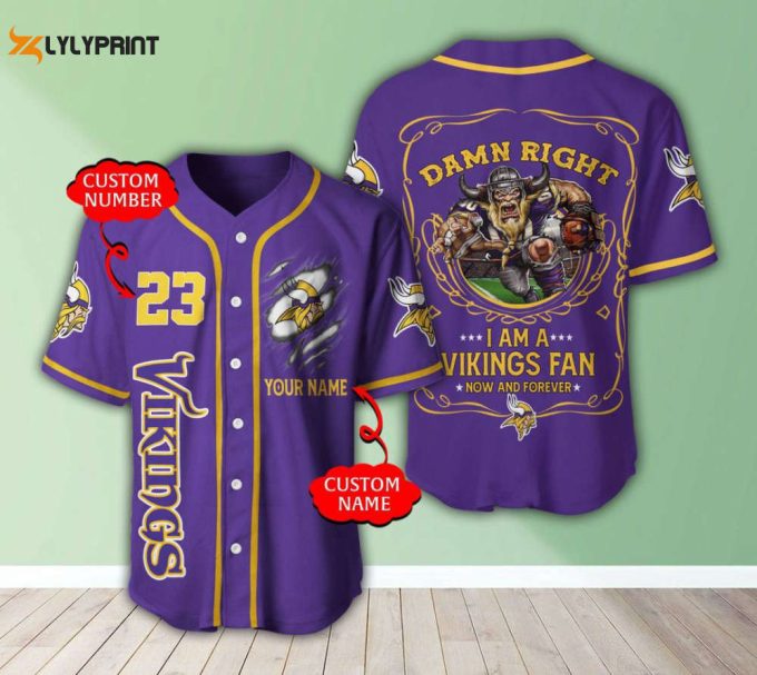 Minnesota Vikings Personalized Baseball Jersey