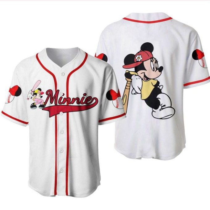 Minnie Mouse White Red Disney Unisex Cartoon Graphic Casual Outfits Custom Baseball Jersey Gifts For Fans 2