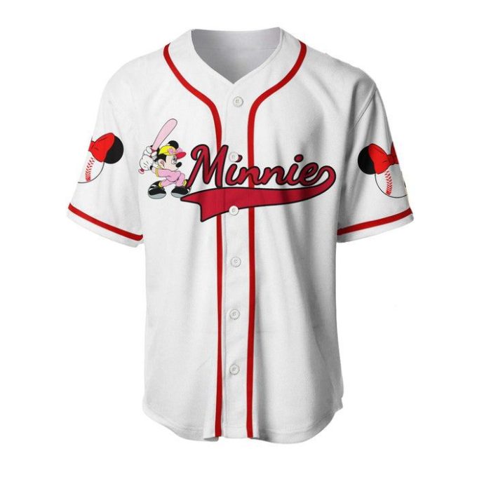 Minnie Mouse White Red Disney Unisex Cartoon Graphic Casual Outfits Custom Baseball Jersey Gifts For Fans 3