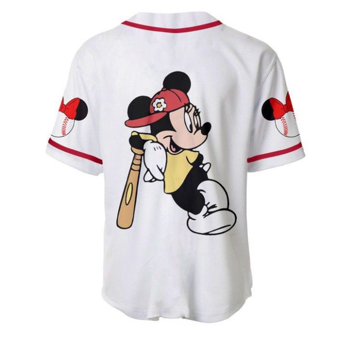 Minnie Mouse White Red Disney Unisex Cartoon Graphic Casual Outfits Custom Baseball Jersey Gifts For Fans 4