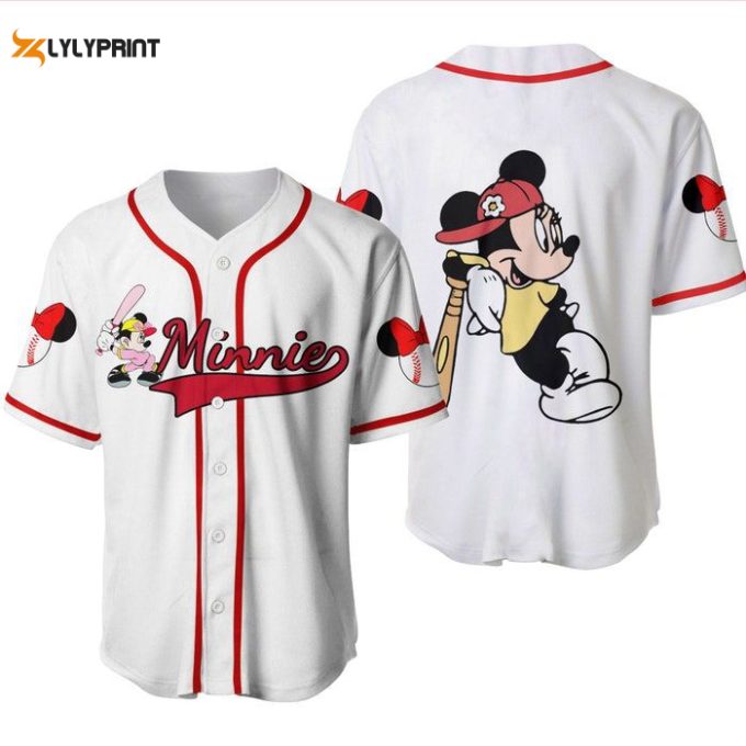 Minnie Mouse White Red Disney Unisex Cartoon Graphic Casual Outfits Custom Baseball Jersey Gifts For Fans 1