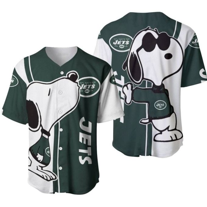 New York Jets Snoopy Lover Printed Baseball Jersey 2