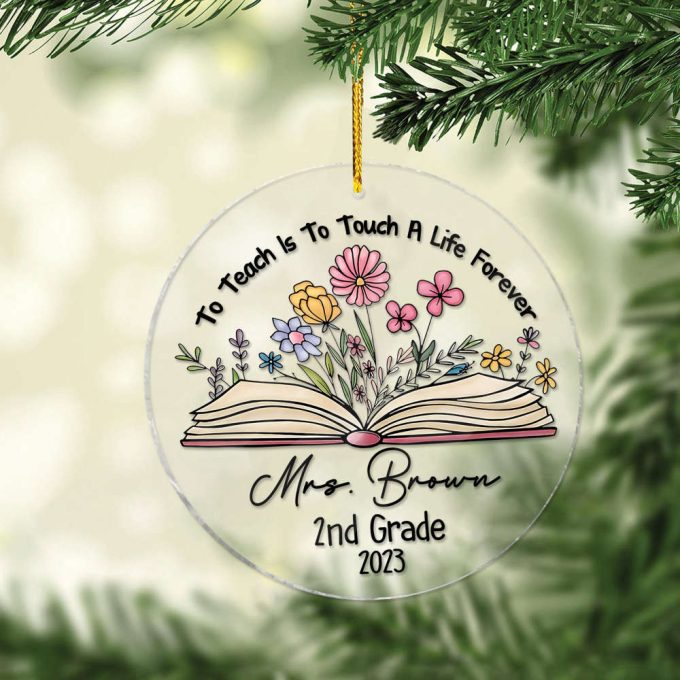 Personalized Christmas Teacher Ornament Teacher Christmas Ornament Teacher Appreciation Gifts Teacher Thank You Gifts Floral Book Ornament 2
