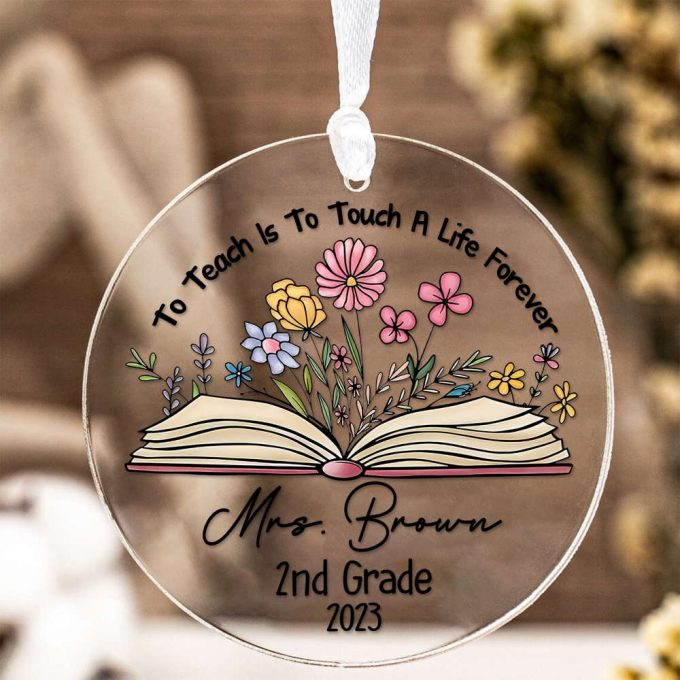 Personalized Christmas Teacher Ornament Teacher Christmas Ornament Teacher Appreciation Gifts Teacher Thank You Gifts Floral Book Ornament 3