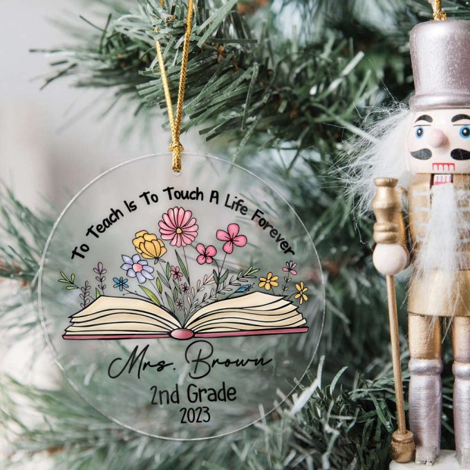 Personalized Christmas Teacher Ornament Teacher Christmas Ornament Teacher Appreciation Gifts Teacher Thank You Gifts Floral Book Ornament 4