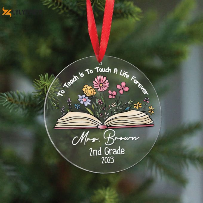 Personalized Christmas Teacher Ornament Teacher Christmas Ornament Teacher Appreciation Gifts Teacher Thank You Gifts Floral Book Ornament 1