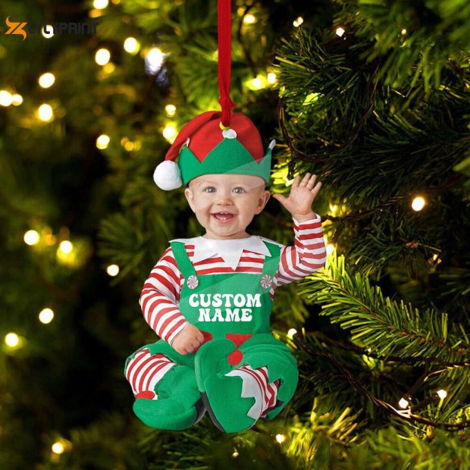 Personalized Cute Baby Elf Ornament Custom Photo Ornament Baby Elf Christmas Ornament First Christmas Ornament Kids Ornament 1
