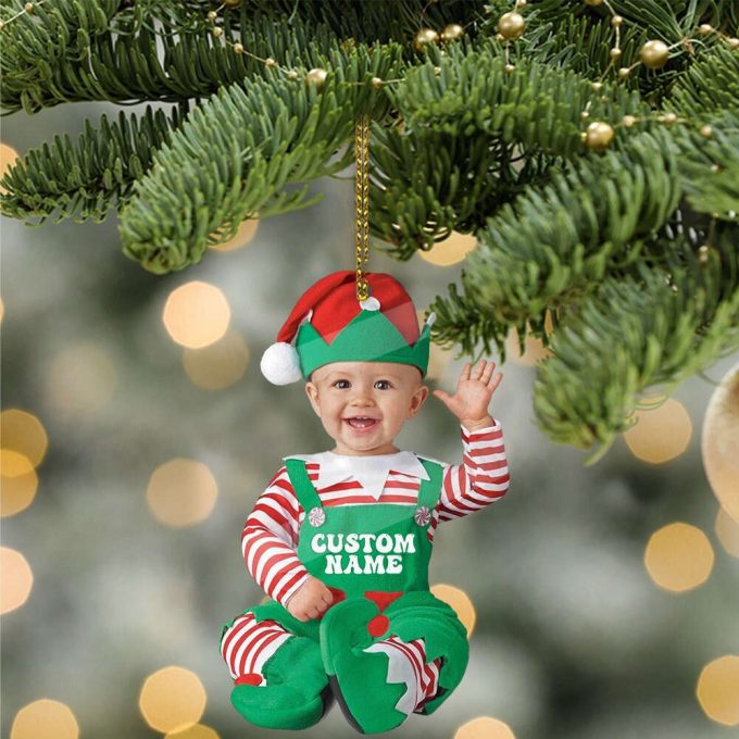 Personalized Cute Baby Elf Ornament Custom Photo Ornament Baby Elf Christmas Ornament First Christmas Ornament Kids Ornament 2